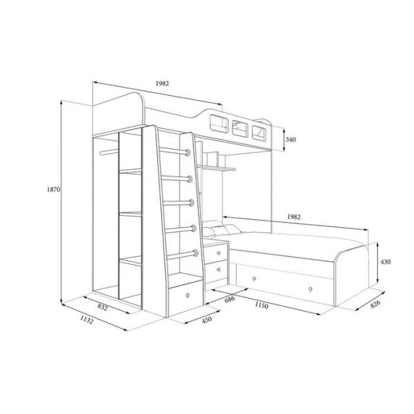 Детская двухъярусная кровать «Астра 4», цвет дуб молочный/дуб шамони