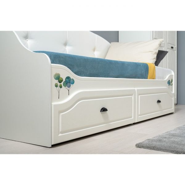 Кровать Роуз 11.38 с ящиками и основанием, 2040х857х971, Белый/ Ясень ваниль