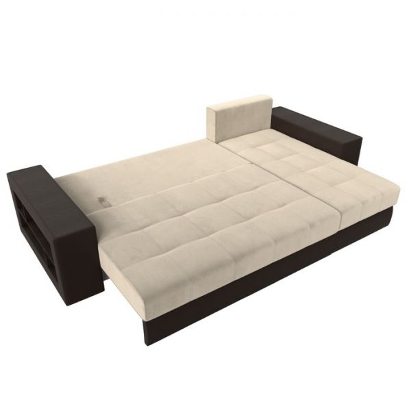 Угловой диван «Дубай», механизм еврокнижка, цвет бежевый микровельвет / коричневая экокожа