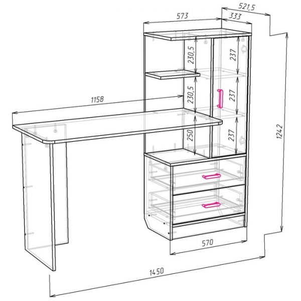 Стол компьютерный Альянс 9, 1450х520х1250, Бодега светлый/Темный