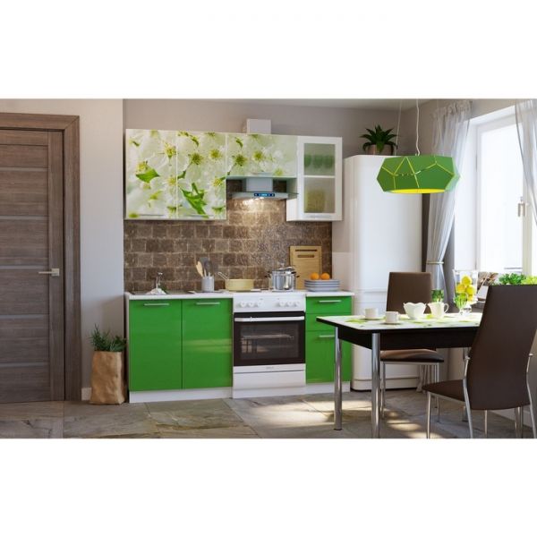 Кухонный гарнитур ЭКО 1800 мм, столешница под мойку 800 мм, эко-25 цветущая вишня/зелёный