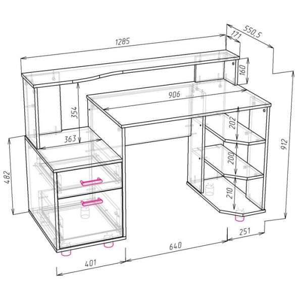 Стол компьютерный Альянс 4, 1280х550х910, Бодега светлый/Темный
