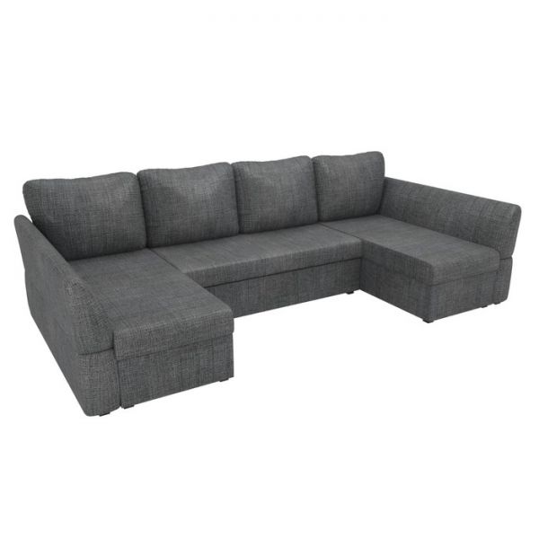 П-образный диван «Гесен», механизм дельфин, рогожка, цвет серый