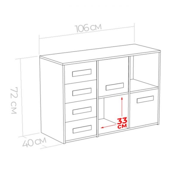 Тумба Юниор левая 4 ящика и двери 1056х400х714 Ясень шимо темный/Белая Аляска/Индиго