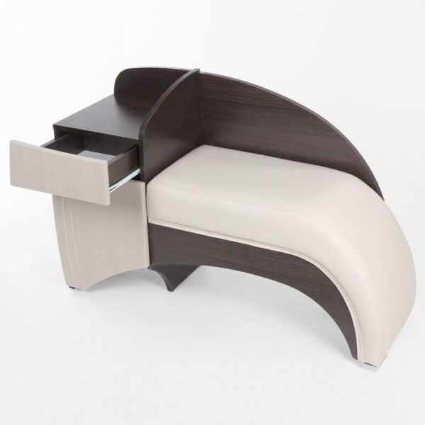 Диванчик с тумбой 1110х380х700 Венге/МДФ-Лен Белый  Кож.зам бежевый исполнение левое