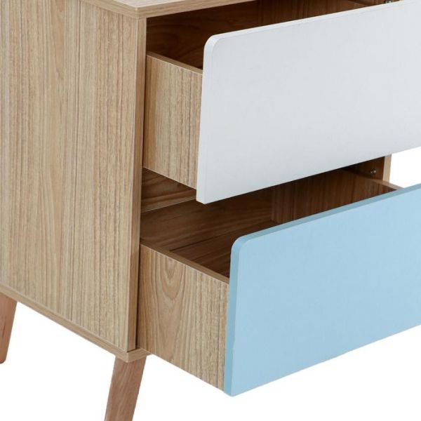 Прикроватная тумба "Скандза", бело-голубая, 2 ящика