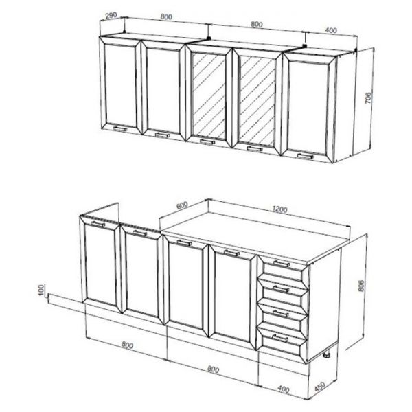 Кухня Агава 2000х600 акация белая/моренга