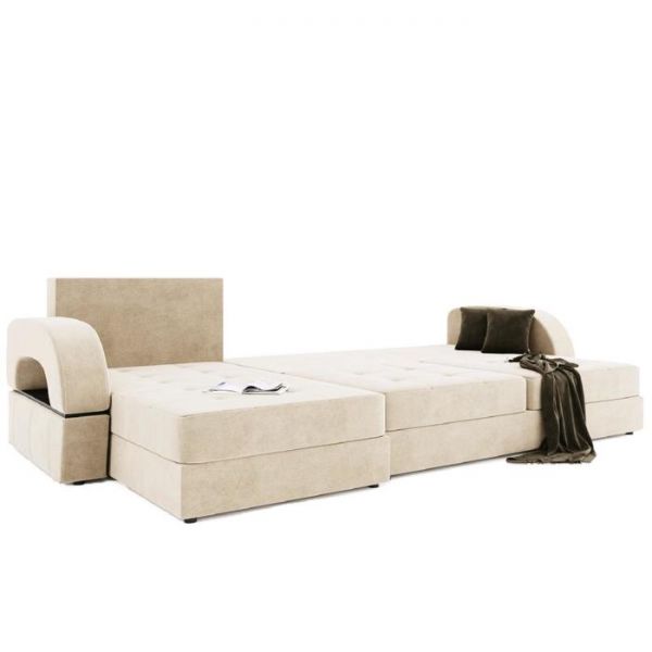 Угловой диван «Талисман 2», угол левый, пантограф, велюр, цвет селфи 01, подушки селфи 03