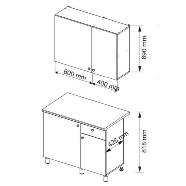 Кухонный гарнитур Поинт 1000, Белый фасад/ Белый корпус