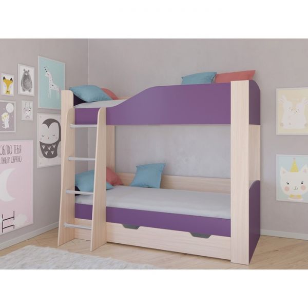 Детская двухъярусная кровать «Астра 2», цвет дуб молочный/фиолетовый