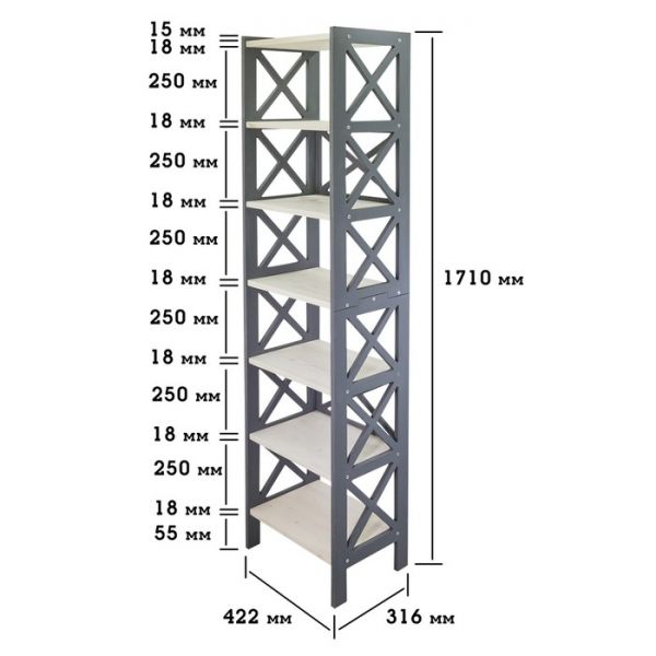 Стеллаж Лофт, полки из натурального дерева (171х42,2х31,6) Цвет полок Орех