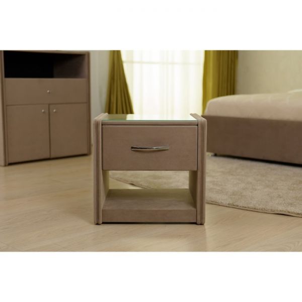 Тумба широкая «Алеро», 1 ящик, прозрачное стекло, велюр velutto 11, цвет розовый