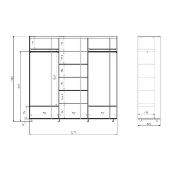 Шкаф-купе Яркий-222 2370х600х2300 Белый/Цветы 1
