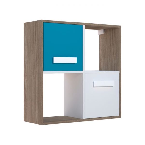 Стеллаж навесной с дверками Юниор 709х250х709 Ясень шимо темный/Белая Аляска/Индиго