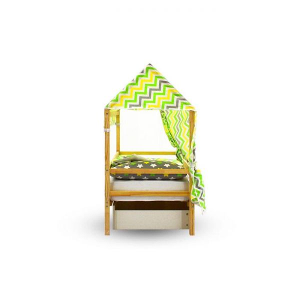 Крыша текстильная Бельмарко для кровати-домика Svogen зигзаги, желтый, зеленый, фон белый