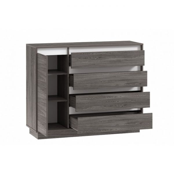 Комод Virginia НМ 011.01, 1242х400х994 Белый Скандинавский/Ясень Анкор темный