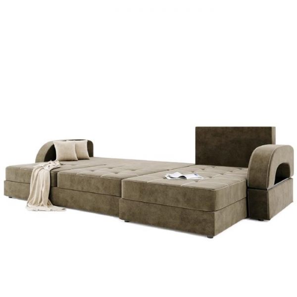 Угловой диван «Талисман 2», угол правый, пантограф, велюр, цвет селфи 01, подушки селфи 03