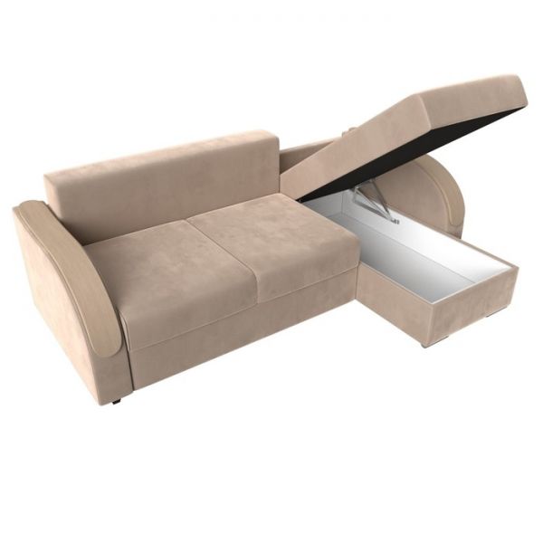 Угловой диван «Дарси», механизм еврокнижка, велюр, цвет бежевый