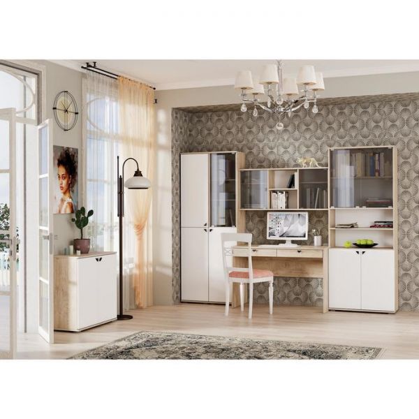 Пенал со стеклом Бостон 13.155, 386х351х1944, Дуб элегантный/Милк рекамо софт