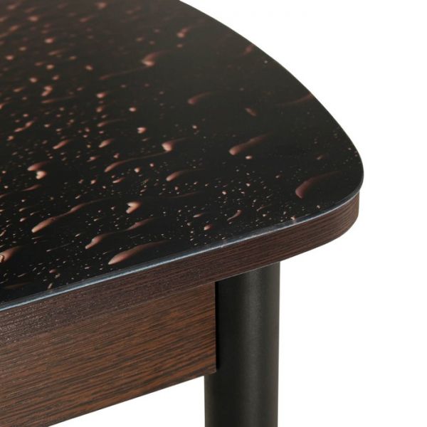 Стол раздвижной с фп Орхидея белая 1100/1500х700х777  стекло/пояс венге/ноги чёрн. прямые