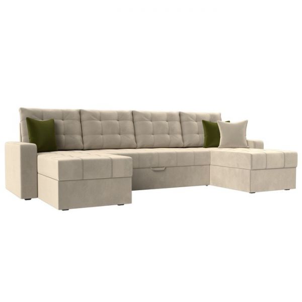 П-образный диван «Ливерпуль», механизм дельфин, микровельвет, цвет бежевый