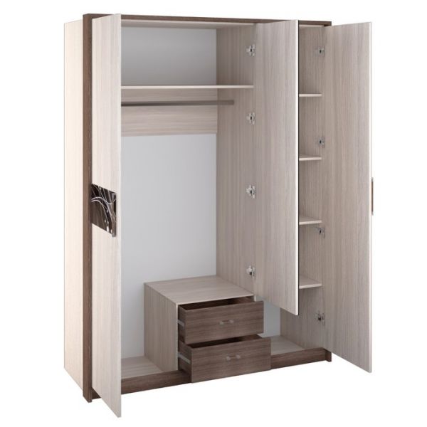 Шкаф 3-х дверный «Николь», 1560 ? 592 ? 2117 мм, зеркало, цвет ясень шимо светлый / тёмный