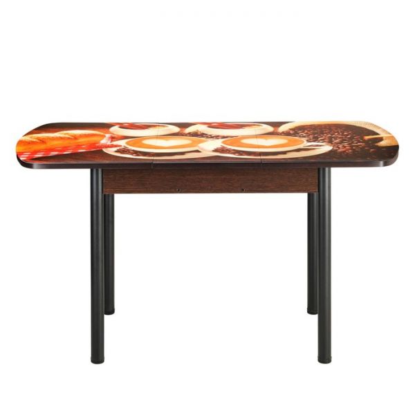 Стол раздвижной с ФП Кофе-3 1100/1500х700х777 стол. стекл/пояс Венге/прямые чёрные ноги