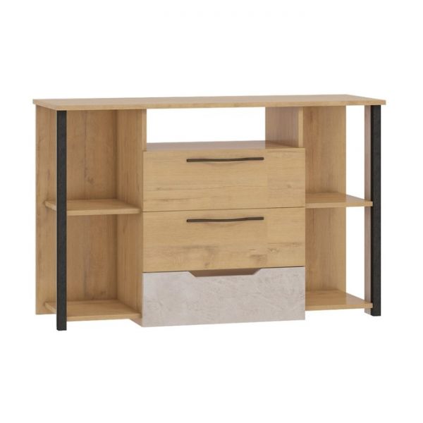 Комод «Стэнфорд», 1150 ? 440 ? 744 мм, 3 ящика, цвет дуб бунратти / слейт / чёрный