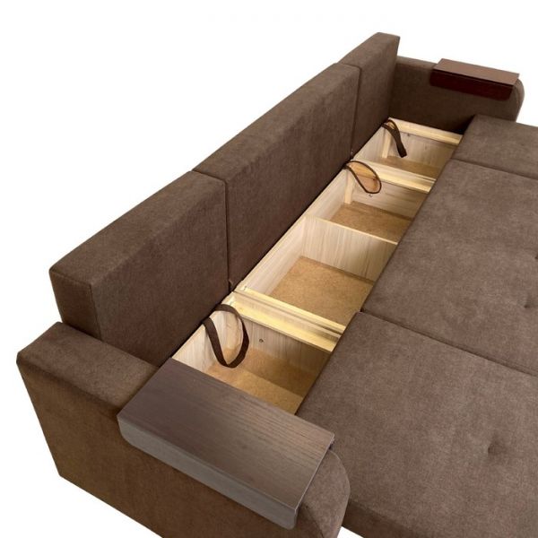 Диван-трансформер «Леон 1», механизм еврокнижка, ППУ, цвет коричневый