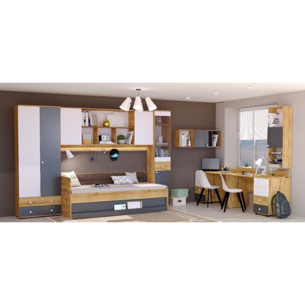 Шкаф «Лойс 82», 400 ? 400 ? 2113 мм, цвет дуб золотистый / белый / графит