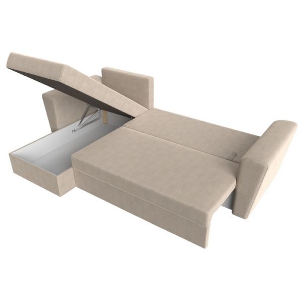 Угловой диван «Амстердам лайт», еврокнижка, правый угол, рогожка, цвет бежевый