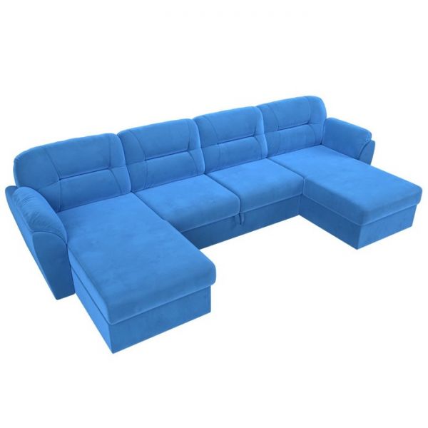 П-образный диван «Бостон», механизм дельфин, велюр, цвет синий