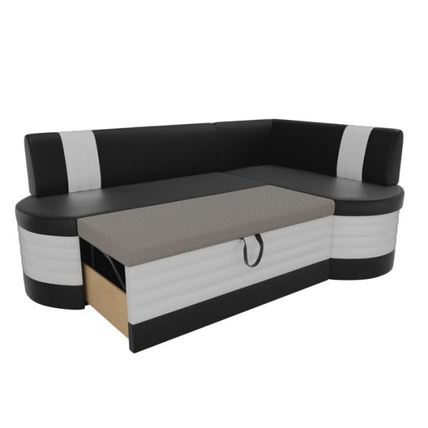 Кухонный угловой диван «Токио», механизм дельфин, экокожа, цвет чёрный / белый