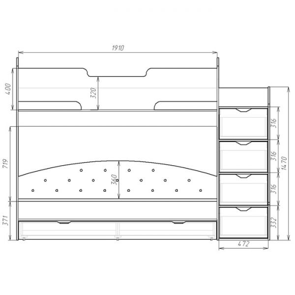 Кровать детская двухъярусная «Юниор 13», 800 ? 1900 мм, цвет белый / графит