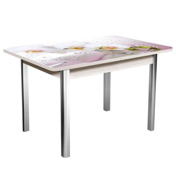 Стол "Триумф" нераздвижной 1,0х0,7 м, покрытие стекло R008, ножки хром, белёный дуб