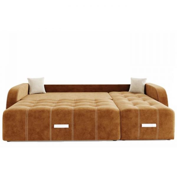 Угловой диван «Нью-Йорк», угол правый, пантограф, велюр, цвет селфи 01, подушки селфи 03