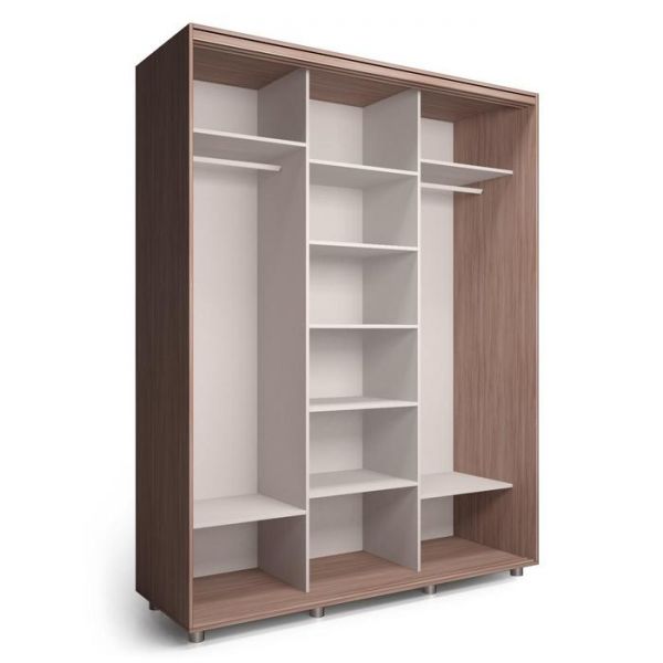 Шкаф-купе Стильный зеркало Ясень шимо тёмный/Белый/Венге тёмный 1800х600х2300