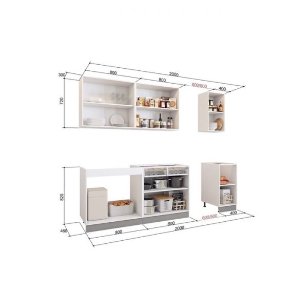 Кухонный гарнитур Мечта 2000х600 белый/белый металлик/гранат металлик