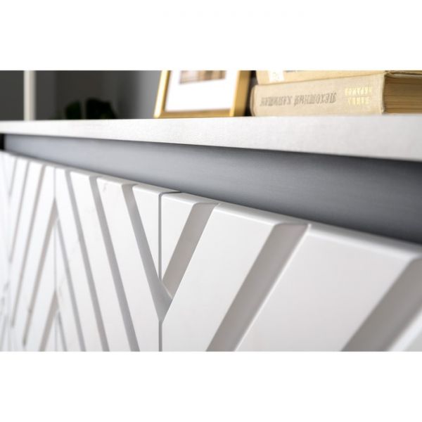 Тумба под ТВ Муар 13.261.02, 1368х400х718, Стальной серый/ Мрамор белый софт