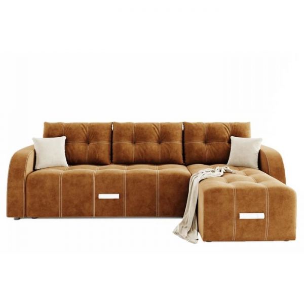 Угловой диван «Нью-Йорк», угол правый, пантограф, велюр, цвет селфи 01, подушки селфи 03