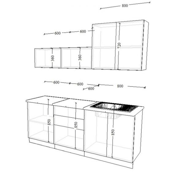 Кухонный гарнитур Лофт 12, 2000х600 мм, Сахара/Бетон темный