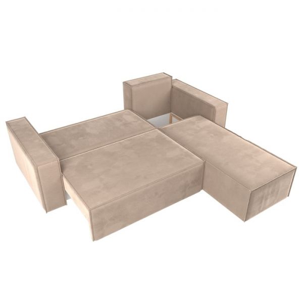 Угловой диван «Куба», механизм еврокнижка, велюр, цвет бежевый