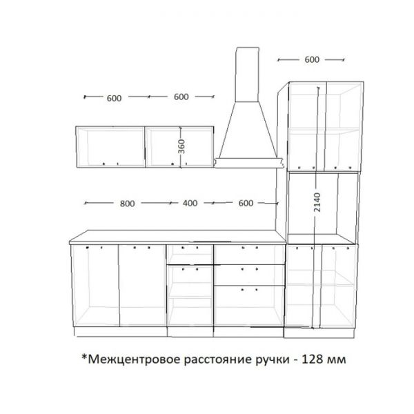 Кухонный гарнитур Роял 10, 2400х600 мм, Вуд Голубой/Вегас