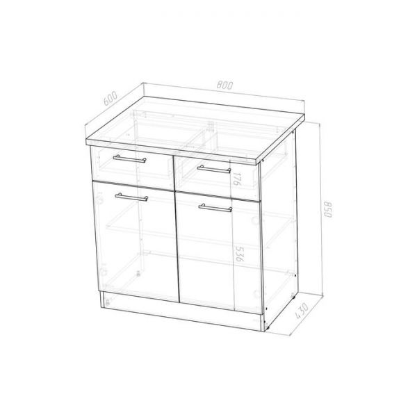 Шкаф напольный Лариса 800х600х850 рабочий 2 ящ и 2 дв  белый/латте/кантри