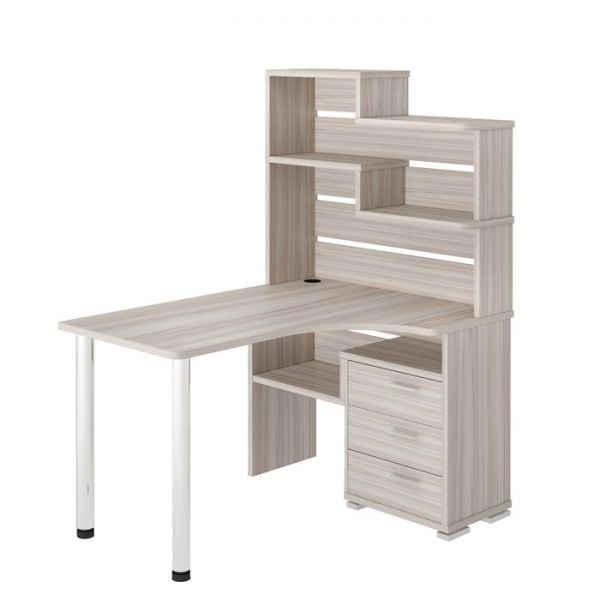 Стол СР-132, угол правый с надстройкой, 1300 ? 1010 ? 1640 мм, цвет белый жемчуг