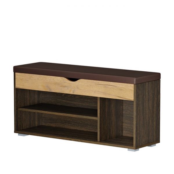 Тумба для обуви Лайт, 1055х315х510, Венге/Дуб крафт золотой/Темно-коричневый кожзам