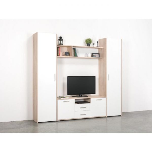 Тумба ТВ Альба 2 13.66, 1252х370х496, Дуб эндгрейн элегантный/Белый шагрень