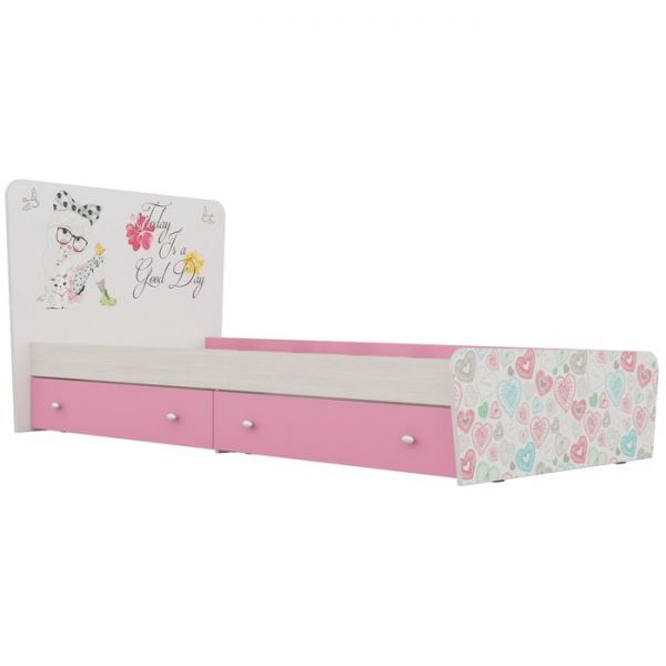 Кровать для детской с ящ. Кр-32 Алиса 900х2030х1020 Белый/корпус Ясень Анкор Белый/ Розовый   428408