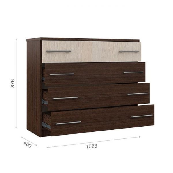 Комод «Аврора», 4 ящика, 1028 ? 400 ? 876 мм, цвет венге / дуб молочный