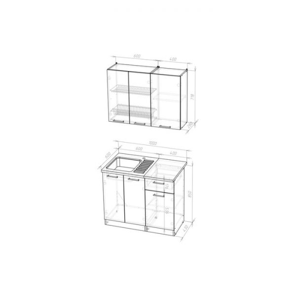 Кухонный гарнитур Амели мини 1000х600 Белый/Дуб бунратти/Дуб грей